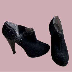 Black suede heeled booties
